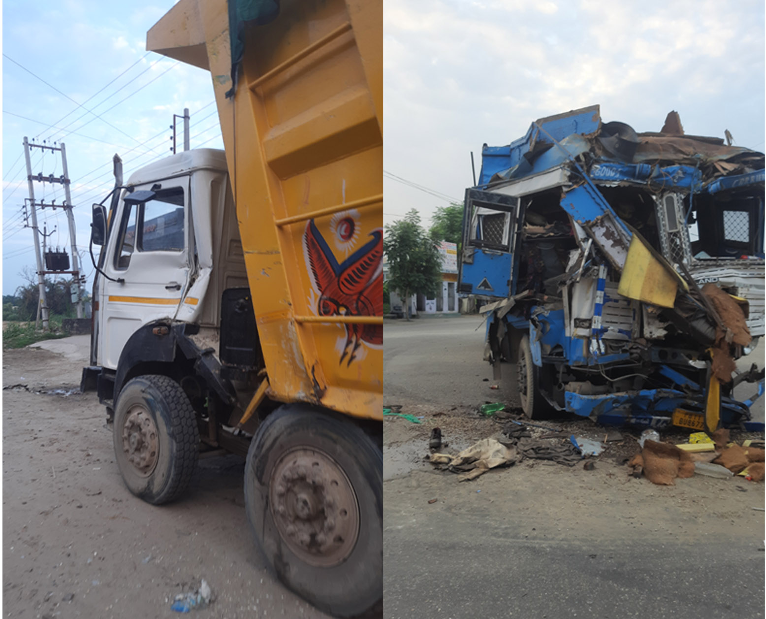 Huge collision between tipper and truck in Garshankar's Chandigarh Chowk
